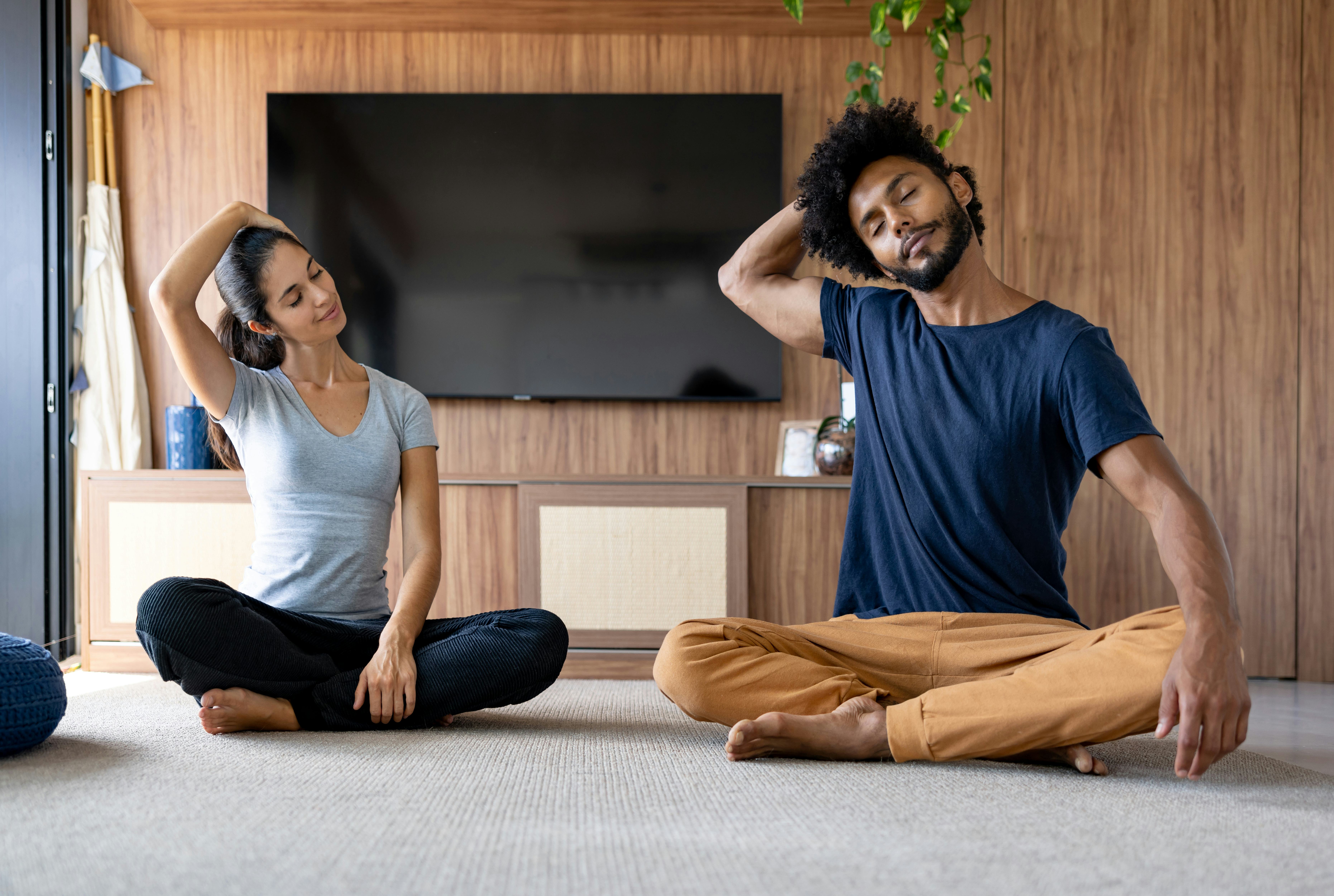 Release neck tension by rolling your head.