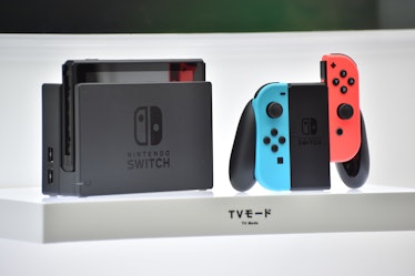 Nintendo's new video game console Switch is displayed at a presentation in Tokyo on January 13, 2017...