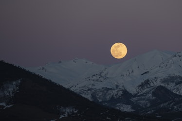 TUNCELI, TURKEY - MARCH 28: Full moon rises over Mountain Munzur in Tunceli, Turkey at the evening h...