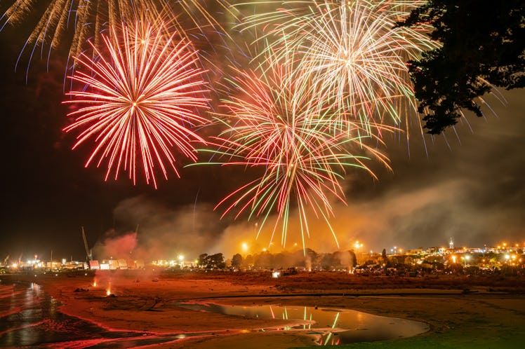 Fireworks going off in the sky.