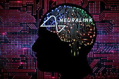 Neuralink displayed on mobile in this multiple exposure photo illustration. On 16 April 2023 in Brus...