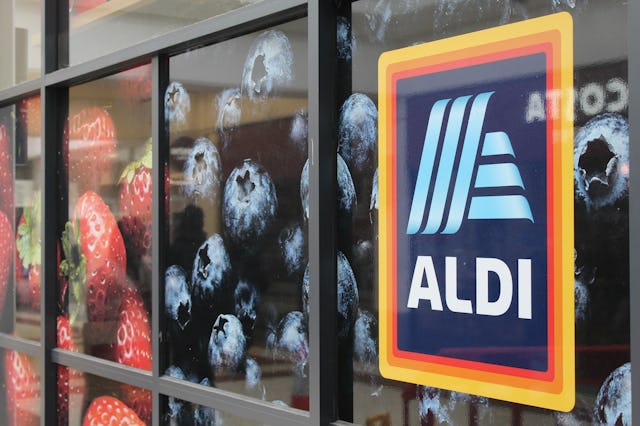 LONDON, UNITED KINGDOM - FEBRUARY 22: A view of the Aldi Market plate is seen in London, United King...