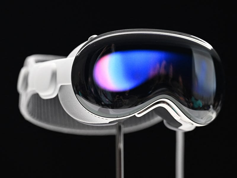 Apple's new Vision Pro virtual reality headset is displayed during Apple's Worldwide Developers Conf...