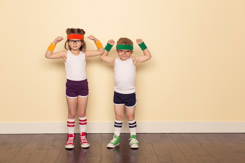 A boy and girl dressed as 80s nerds in article about cute kids captions of kids and siblings getting...