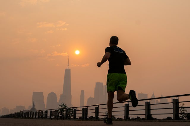 JERSEY CITY, NEW JERSEY - JUNE 8: The One World Trade Center and the New York skyline is seen in the...