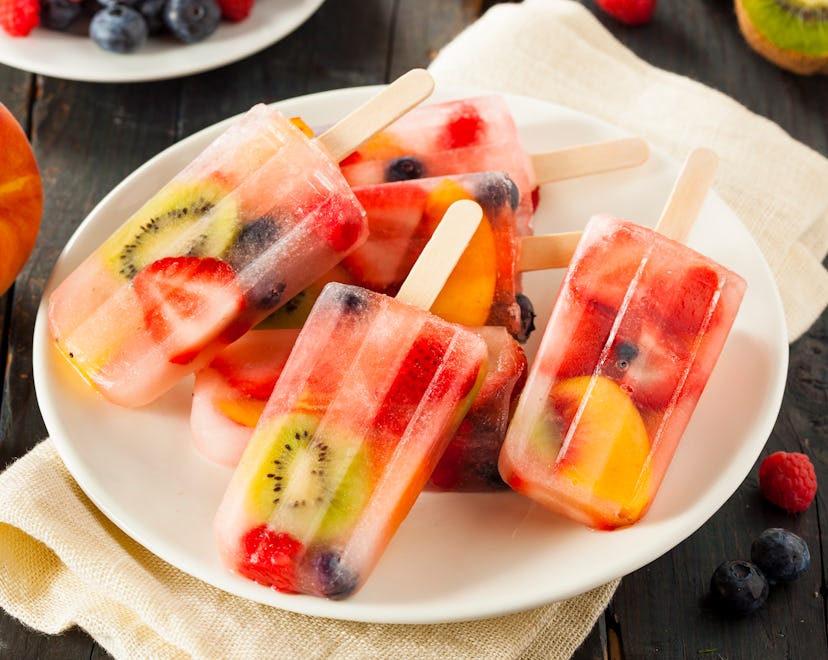 Healthy Whole Fruit Popsicles with Berries Kiwi and Peaches