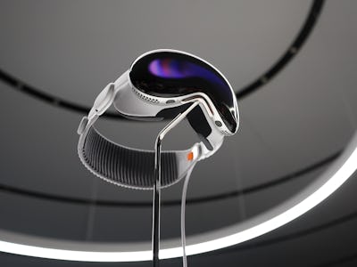 CUPERTINO, CALIFORNIA - JUNE 05: The new Apple Vision Pro headset is displayed during the Apple Worl...