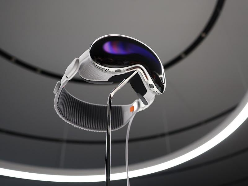 CUPERTINO, CALIFORNIA - JUNE 05: The new Apple Vision Pro headset is displayed during the Apple Worl...