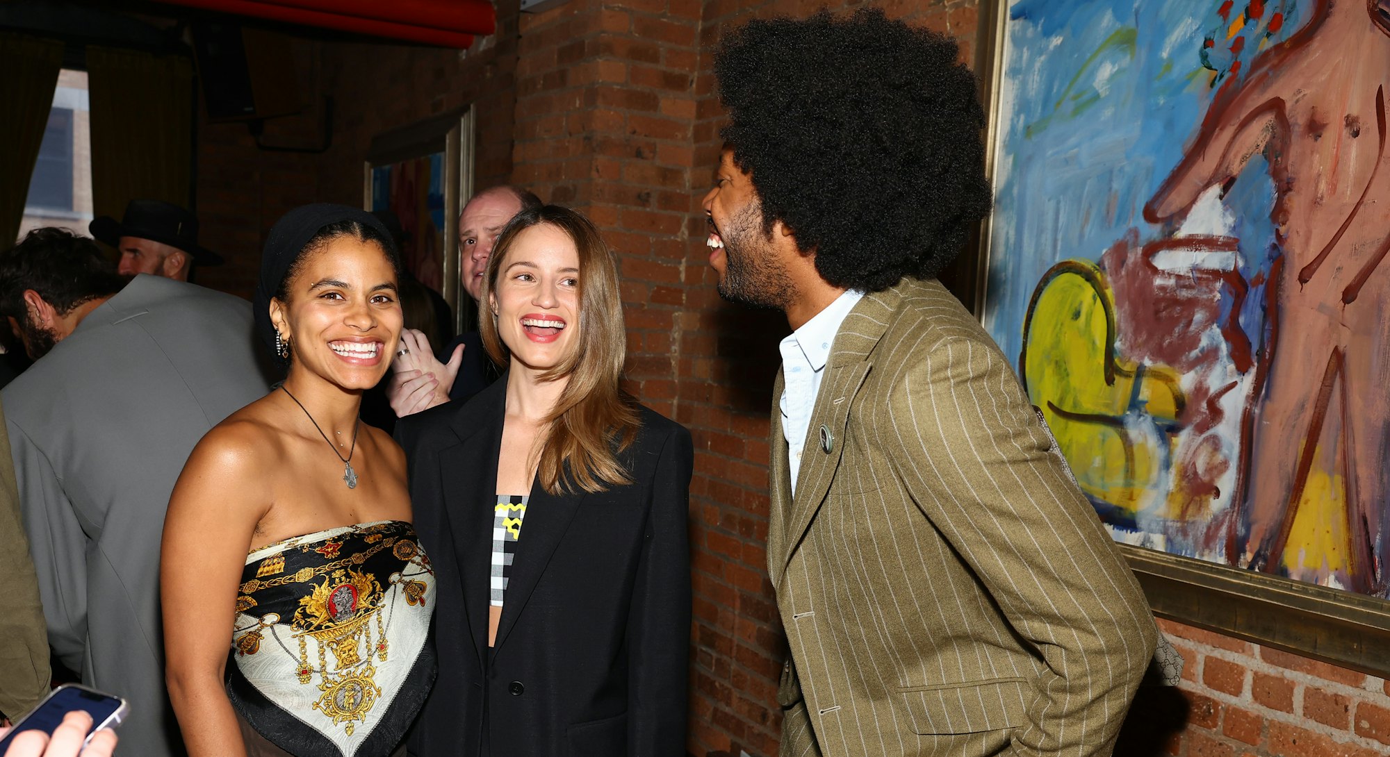 NEW YORK, NEW YORK - JUNE 07: (L-R) Zazie Beetz, Dianna Agron and Jeremy O. Harris attend the Tribec...