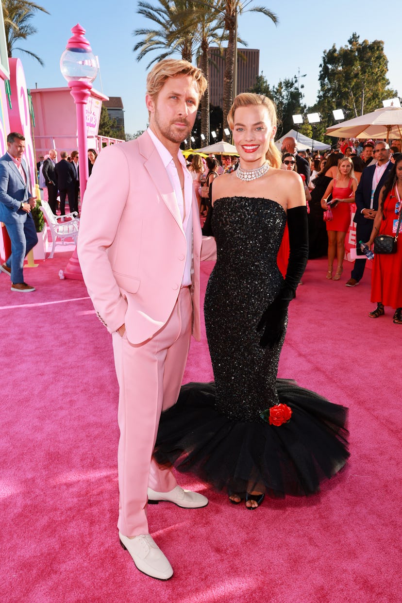 LOS ANGELES, CALIFORNIA - JULY 09: (L-R) Ryan Gosling and Margot Robbie attend the world premiere of...