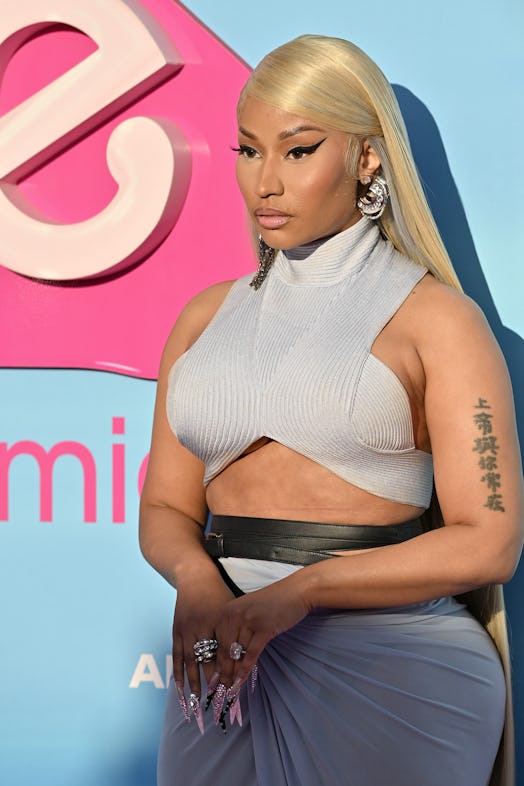 Nicki Minaj’s 3D pink nail art at the World Premiere of “Barbie” on July 09, 2023.
