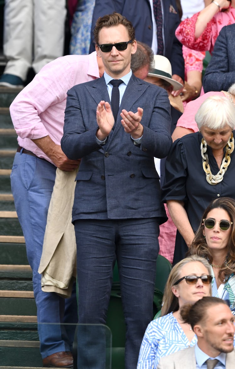 Tom Hiddleston attends day eight of the Wimbledon Tennis Championships