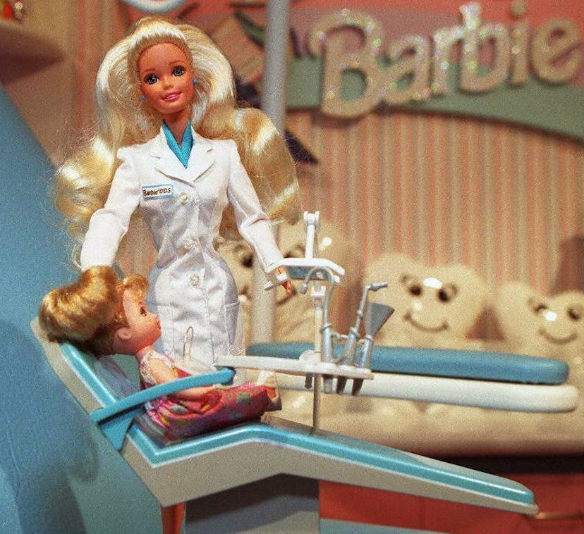 NEW YORK, NY - FEBRUARY 10: A dentist Barbie doll is displayed 10 February in New York during the f…