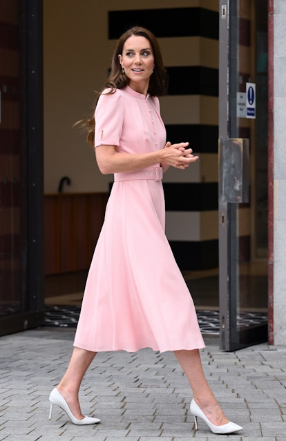 Kate Middleton departs after officially opening the Young V&A at V&A Museum Of Childhood on June 28,...