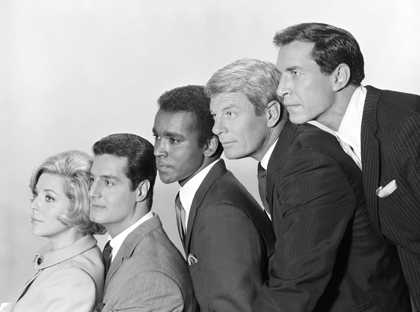 Mission: Impossible cast shot featuring from left, Barbara Bain as Cinnamon Carter, Peter Lupus as W...