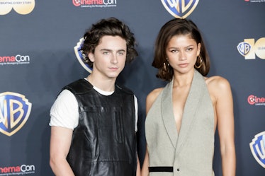 LAS VEGAS, NEVADA - APRIL 25: Timothee Chalamet and Zendaya attend the red carpet promoting the upco...