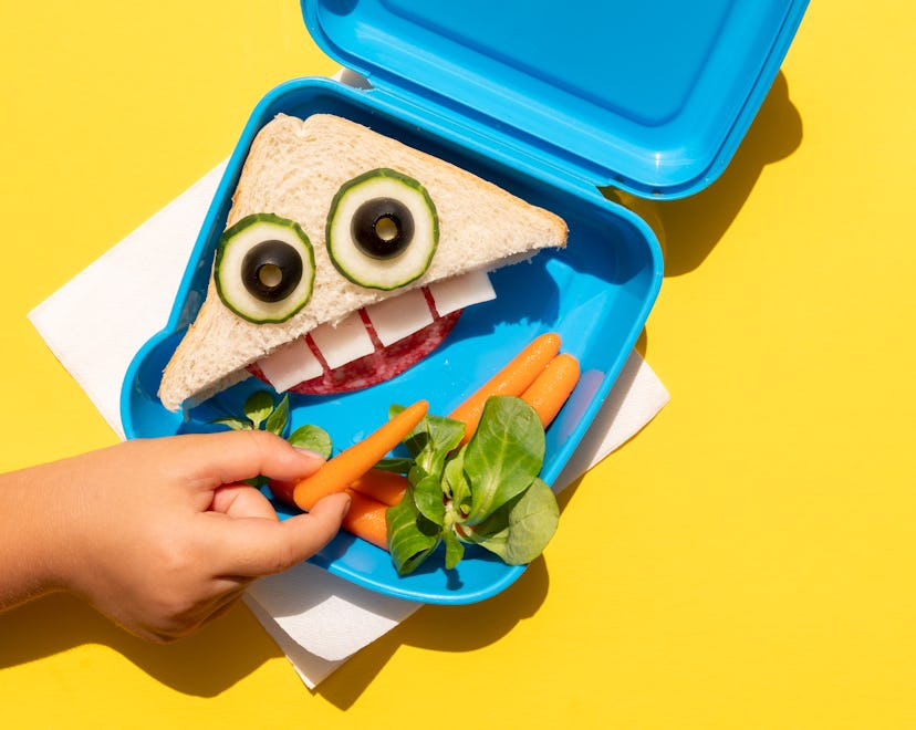 monster themed sandwich in toddler lunch box