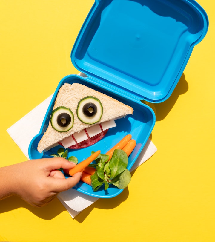 monster themed sandwich in toddler lunch box