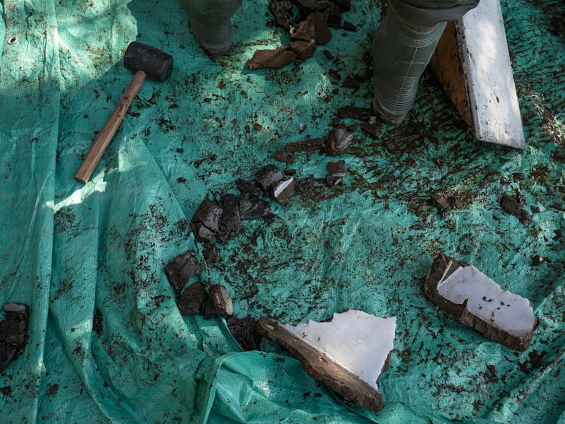 MILTON, ON - APRIL 12: Mud and fragments from the bottom of Crawford Lake on April 12, 2023 in Milt...