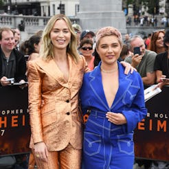 LONDON, ENGLAND - JULY 12: Emily Blunt (L) and Florence Pugh attend a photocall for "Oppenheimer" in...