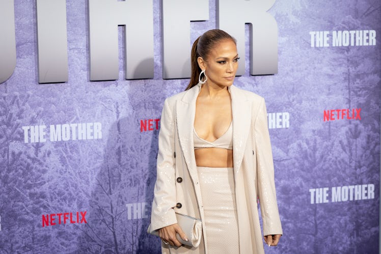 Jennifer Lopez attends the Los Angeles premiere of Netflix's 'The Mother' at Westwood Regency Villag...
