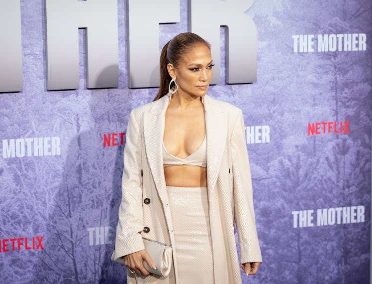 Jennifer Lopez attends the Los Angeles premiere of Netflix's 'The Mother' at Westwood Regency Villag...