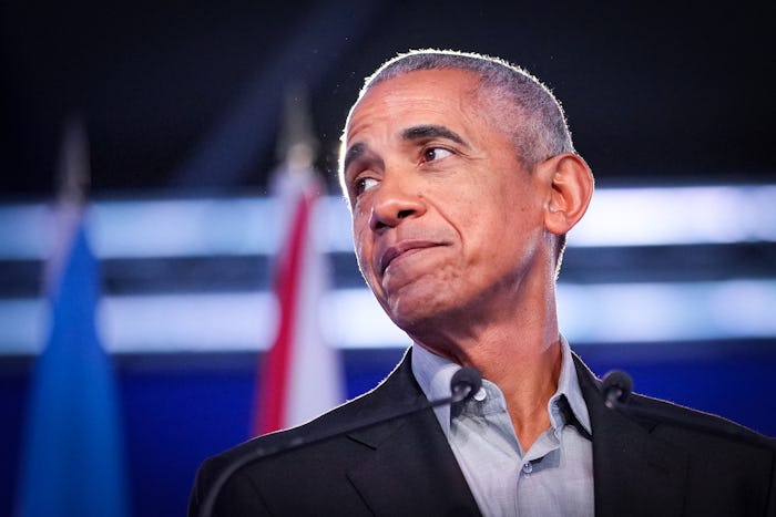 GLASGOW, SCOTLAND - NOVEMBER 08: Former US President Barack Obama delivers a speech while attending ...