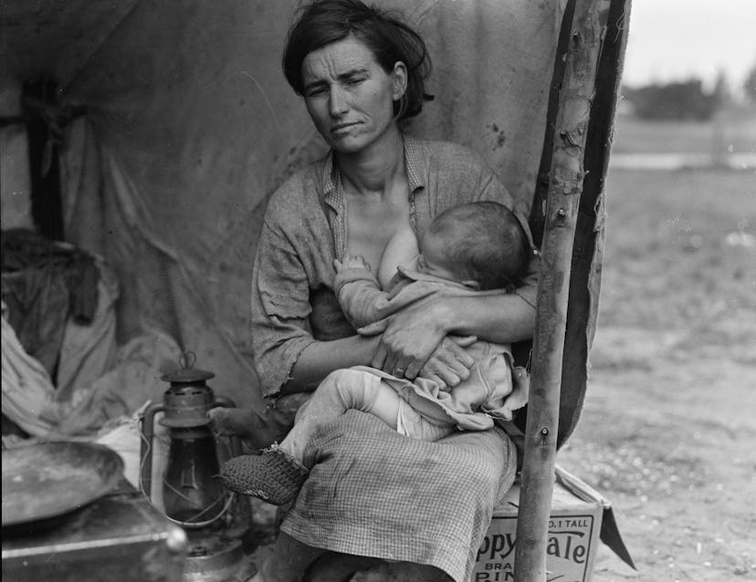 Migrant agricultural worker  Mother aged thirty-two in Nipomo, California photographed by Artist Dor...