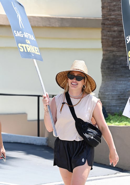 Hilary Duff walks the picket line in support of the SAG-AFTRA and WGA strike at Paramount Pictures S...