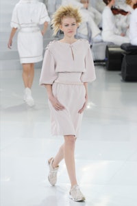 A model on the runway at Chanel's spring 2014 haute couture show at Grand Palais. (Photo by Giovanni...