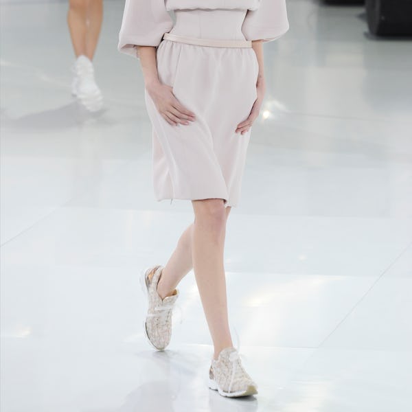 A model on the runway at Chanel's spring 2014 haute couture show at Grand Palais. (Photo by Giovanni...