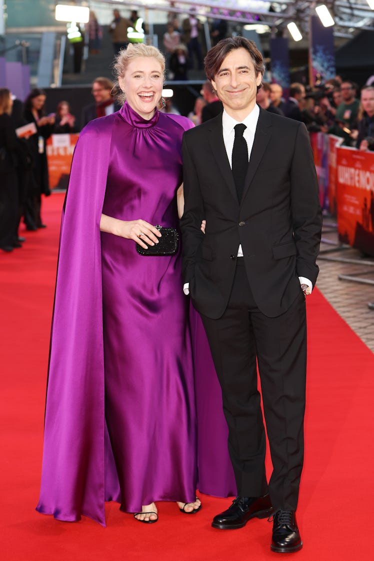 Greta Gerwig and Noah Baumbach attend the gala screening of "White Noise" during the BFI London Film...