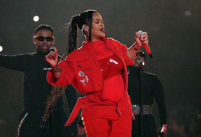 Rihanna double braided ponytail at the Super Bowl LVII Halftime Show 