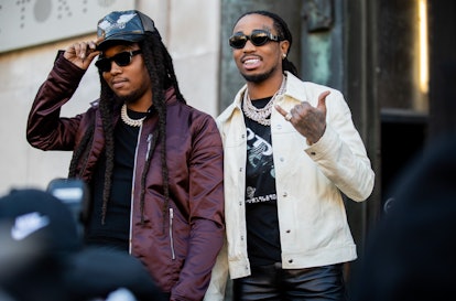 PARIS, FRANCE - JANUARY 16: Takeoff and Quavo of Migos are seen outside Rick Owens during Paris Fash...
