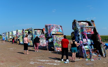 The Cadillac Ranch art installation in Amarillo, Texas on July 29, 2016.