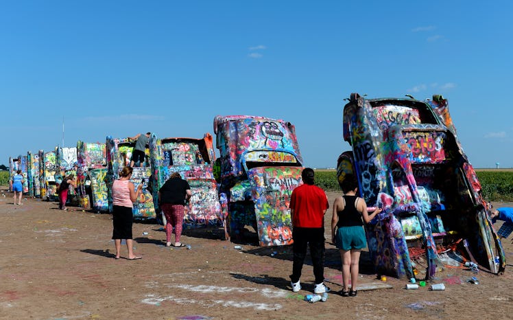 The Cadillac Ranch art installation in Amarillo, Texas on July 29, 2016.