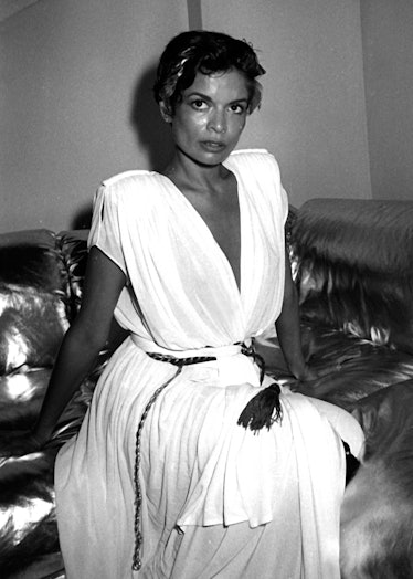Actress Bianca Jagger wearing Halston attends her birthday party on July 10, 1980 at Bond's in New Y...