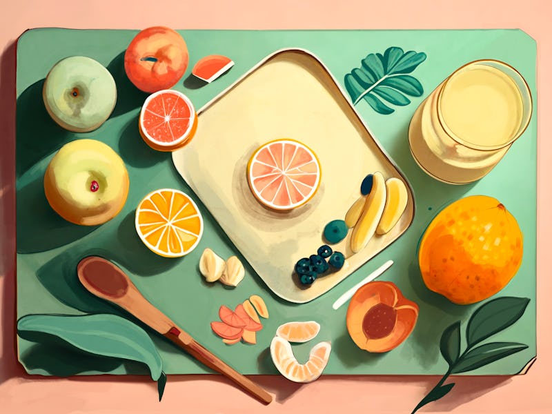 Fresh Mediterranean fruits. illustration. view from above.