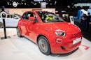 Fiat 500E full electric compact car on display at Brussels Expo on January 13, 2023 in Brussels, Bel...