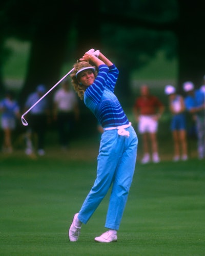 Kathy Baker drives off at the 1985 U.S. Women's Open.