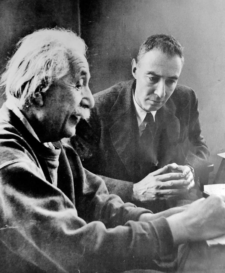 Albert Einstein (1879 Ð 1955) German theoretical physicist (left) with Robert Oppenheimer (1904 Ð 19...