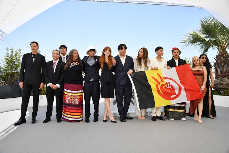 CANNES, FRANCE - MAY 21: Robert Stover Jr, Director Riley Keough, Willi White, Director Gina Gammell...