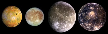 This composite includes the four largest moons of Jupiter which are known as the Galilean satellites...