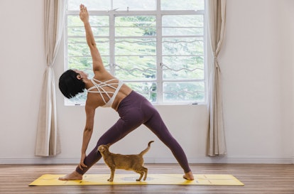 Triangle pose is a good yoga move for your root chakra.