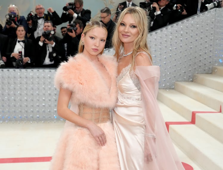 Lila Moss and Kate Moss attend the 2023 Met Gala Celebrating "Karl Lagerfeld: A Line Of Beauty"
