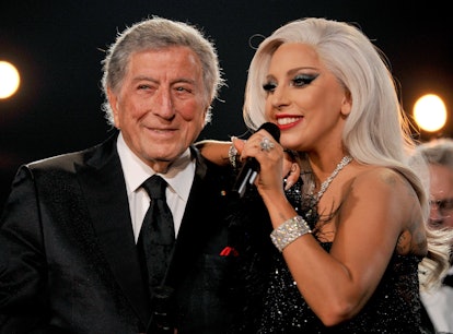 LOS ANGELES, CA - FEBRUARY 08:  Recording artists Lady Gaga (R) and Tony Bennett perform onstage dur...