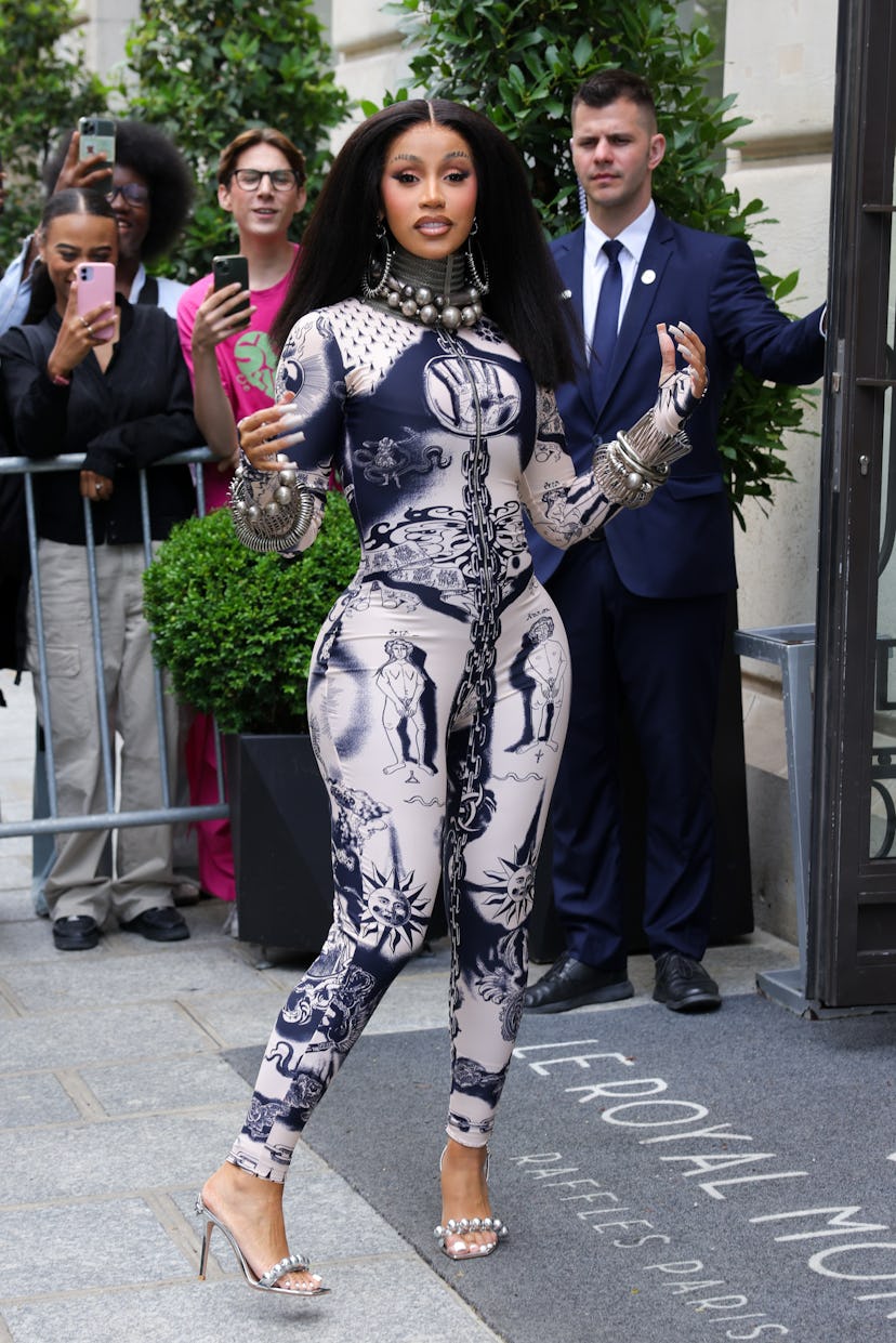 PARIS, FRANCE - JULY 05: Cardi B is seen leaving her hotel on July 05, 2023 in Paris, France. (Photo...