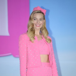 Margot Robbie attends the press conference for "Barbie" in Seoul, South Korea. 
