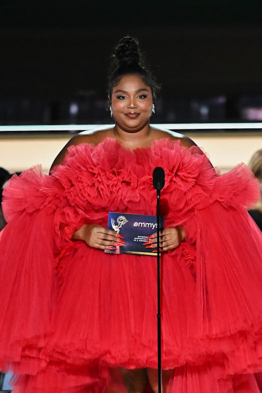Lizzo tall sculpted bun at Emmys 2022
