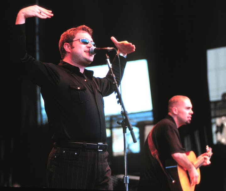 Steven Page (Left) and Ed Robertson (Right) of Barenaked Ladies performing at Neil Young's Bridge Be...